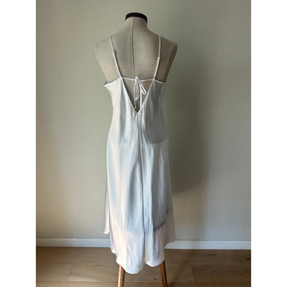 California Dynasty Satin Slip Dress White Lace Trim Bridal Minimal 90s M - Picture 2 of 11